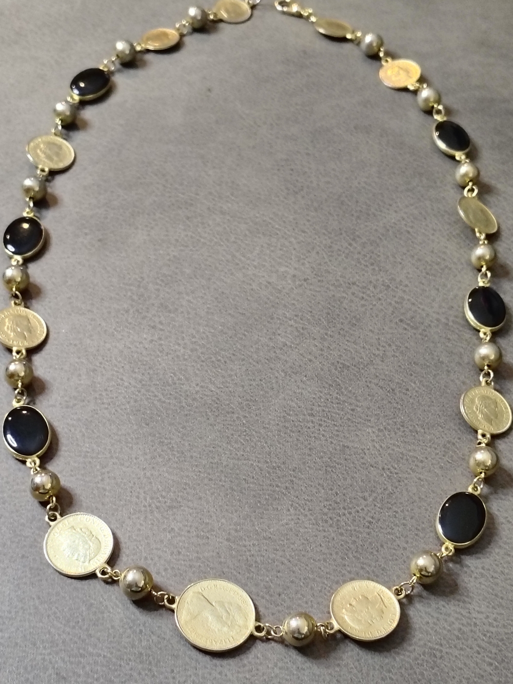 Gold-Tone Black Bead  Coin Link Necklace - Women Jewelry